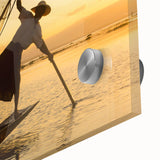 Large abstract wall art depicting a Myanmar scenery in muted earth tones on acrylic glass, suitable for dining room art.