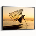 Black and white landscape art painting of a Myanmar scenery on framed canvas, ideal for bedroom wall decor.