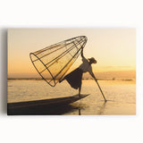 Black and white photograph of a Myanmar landscape on large stretched canvas, ideal for kitchen wall art.