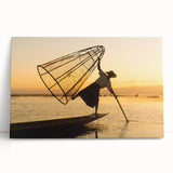 Black and white photograph of a Myanmar landscape on a large stretched canvas, ideal for kitchen wall art.