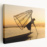 A panoramic canvas print of a serene Myanmar landscape in muted earth tones, suitable for kitchen wall art.