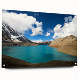 Large abstract wall art depicting serene Nepalese landscape in muted earth tones on acrylic glass.