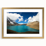 Extra large abstract art print of a textured Nepal scenery in gold frame, ideal for living room decor.