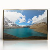 Framed acrylic print of a serene Nepali landscape in soft gold and green tones, suitable for modern art wall decor.