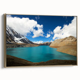 Framed canvas depicting a vintage-style landscape of Nepal with muted gold and black tones, ideal for bedroom wall art.