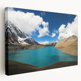 Large canvas print depicting a serene Nepalese landscape in muted earth tones, ideal for kitchen wall art.