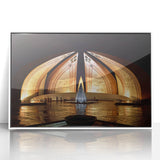 Art deco poster featuring a serene Pakistani landscape in muted green and white tones, acrylic framed.