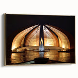 Framed canvas depicting a vintage-style landscape of Pakistani scenery in muted gold and black tones.