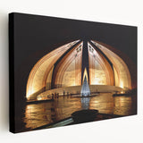 Large stretched canvas depicting a serene Pakistani landscape in soft earth tones, suitable for kitchen wall art.