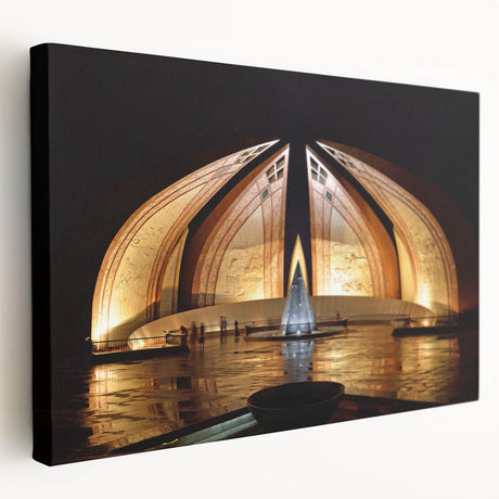 Large stretched canvas depicting a serene Pakistani landscape in soft earth tones, suitable for kitchen wall art.