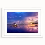 Abstract art print of a Philippine landscape in muted earth tones, framed with a white mat, ideal for dining room decor.