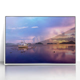 Framed acrylic print of a serene Philippine landscape, in muted green and blue tones, ideal for modern art wall decor.