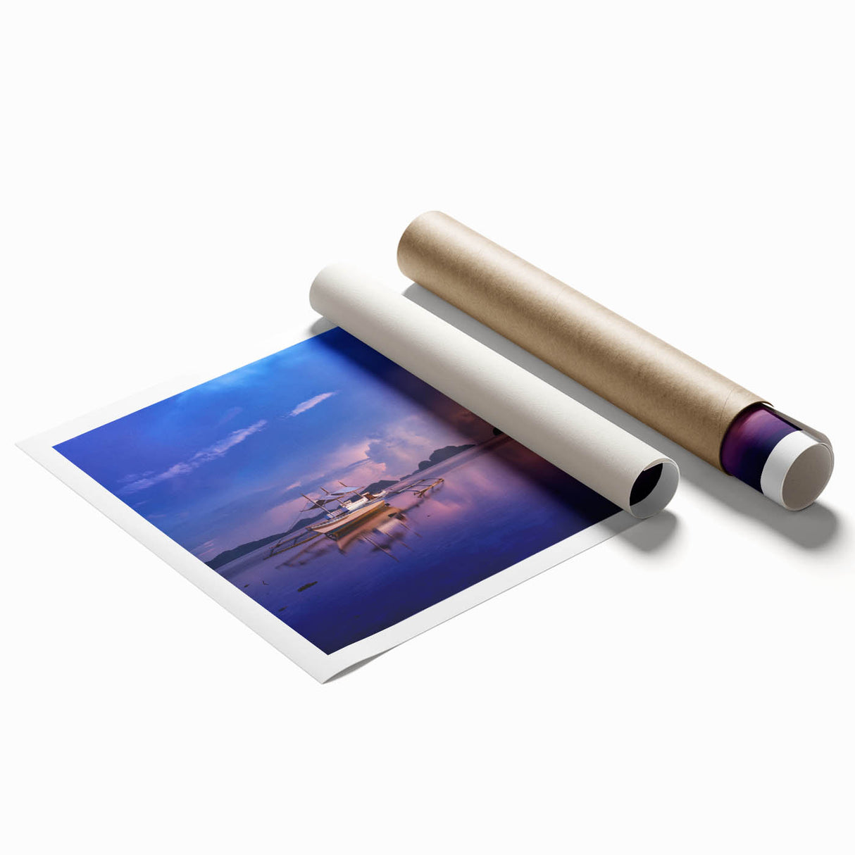 Extra large rolled print of a serene Philippine landscape with lush greenery and floral elements in soft earth tones.