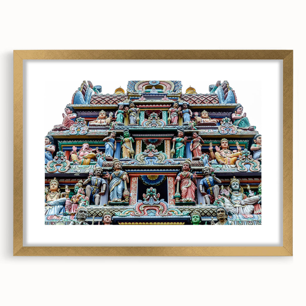 Extra large abstract art print of Singapore skyline in textured gold frame, ideal for living room decor.