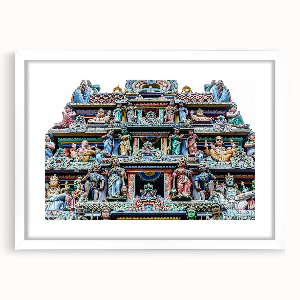 Abstract art print of Singapore skyline in muted gray and blue tones on a framed white mat, ideal for dining room decor.
