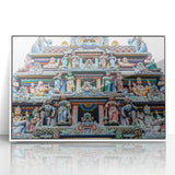 Art deco poster of Singapore skyline in muted gray and blue tones on framed acrylic, ideal for modern bedroom ambiance.