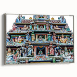 Framed canvas depicting a vintage-style Singapore landscape with colorful art elements and a black background.