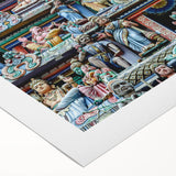 Art deco poster of Singapore skyline in muted gold and blue tones on rolled canvas, suitable for dining room decor.