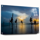 Acrylic print of a large abstract depiction of a Sri Lankan landscape in earthy green and brown tones.