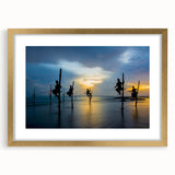 Extra large textured abstract art print of a Sri Lankan scenery in gold frame, ideal for living room decor.