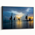 Black and white framed canvas featuring a vintage-style landscape of Sri Lanka, ideal for bedroom wall art.