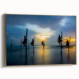 Framed canvas of a vintage-style Sri Lankan landscape in muted gold and black tones, ideal for bedroom wall art.