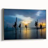 Framed canvas featuring a vintage-style landscape art painting of a Sri Lankan scenery in colorful hues.