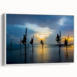 Vintage poster art depicting a colorful Sri Lankan landscape on a large framed canvas, ideal for living room decor.