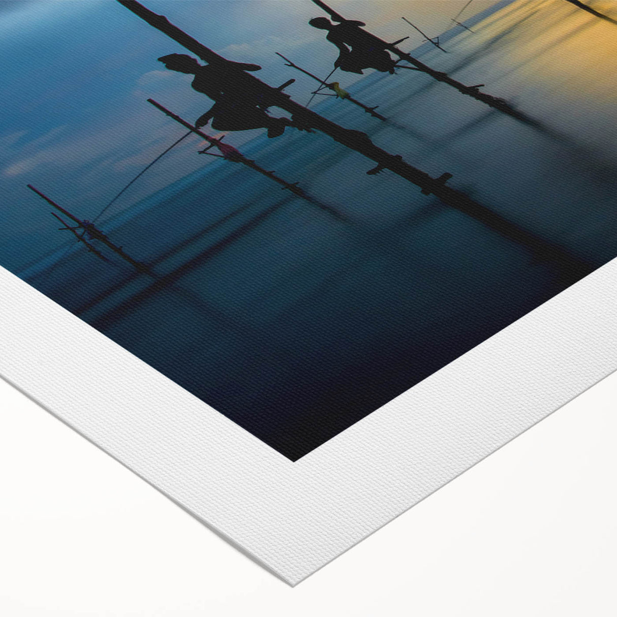 Art deco poster of a Sri Lankan landscape in muted green and blue tones on rolled canvas, suitable for dining room wall art.