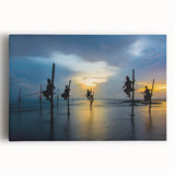 Black and white stretched canvas featuring a large, detailed illustration of a Sri Lankan landscape.