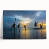Black and white photograph of a serene Sri Lankan landscape on stretched canvas, ideal for kitchen wall art.