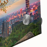 Large abstract wall art depicting a serene Taiwanese landscape in muted earth tones on acrylic glass.