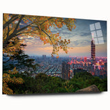 Large abstract wall art of a Taiwan scenery in muted earth tones on acrylic glass, ideal for bedroom or dining room decor.