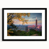 Abstract art print of a vibrant, colorful Taiwanese landscape on a large, textured canvas, ideal for living room decor.