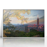 Acrylic print of Taiwan scenery with muted earth tones in an art deco style, ideal for nursery wall decor.