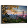 Black and white framed canvas of a vintage Taiwanese landscape, ideal for bedroom wall decor.