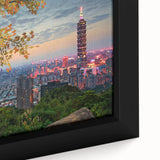 Framed canvas depicting a textured, colorful Asian landscape in black, ideal for living room decor.