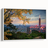Extra large framed canvas of a vintage poster featuring a colorful Taiwan scenery, ideal for living room decor.