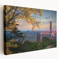Large stretched canvas featuring a serene Taiwan landscape in muted green and blue tones, ideal for kitchen wall art.