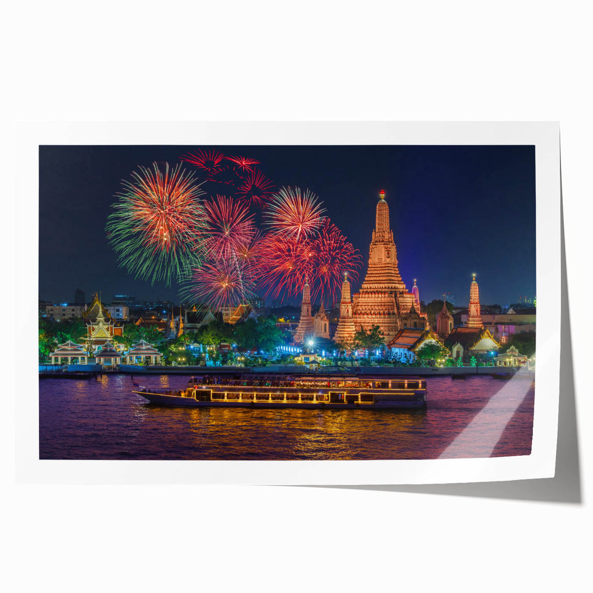 Rolled print of Bangkok scenery with lush floral elements in vibrant greens and blues, ideal for art wall dining room.