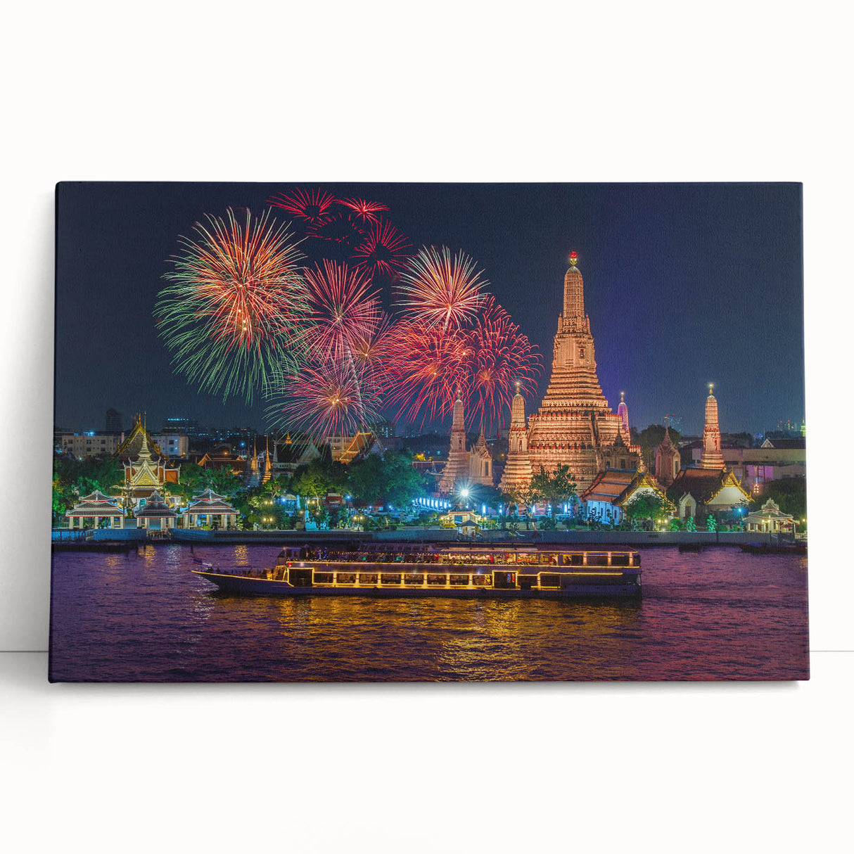 Black and white large art print of Bangkok skyline on stretched canvas, ideal for kitchen wall art or bedroom.