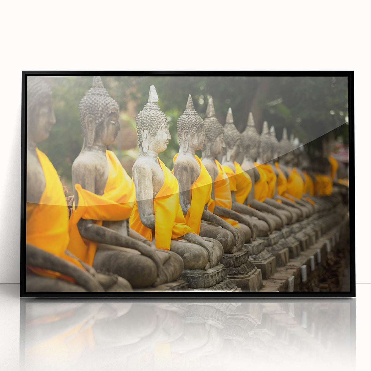 Large abstract wall art depicting a vibrant Thai landscape in acrylic, framed in black.