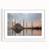 Abstract art print of a Turkish landscape in muted earth tones on a framed canvas, ideal for dining room decor.