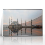 Art deco poster of a Turkish landscape in muted earth tones on a framed acrylic.