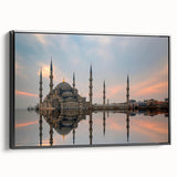 Black and white landscape art painting of a Turkish scenery on framed canvas, ideal for bedroom wall decor.