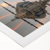 Art deco poster of an Asian landscape in muted greens and blues on rolled canvas, suitable for dining room decor.