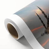 Art deco poster of a serene Turkish landscape in soft pastel shades on rolled canvas, ideal for nursery wall art.