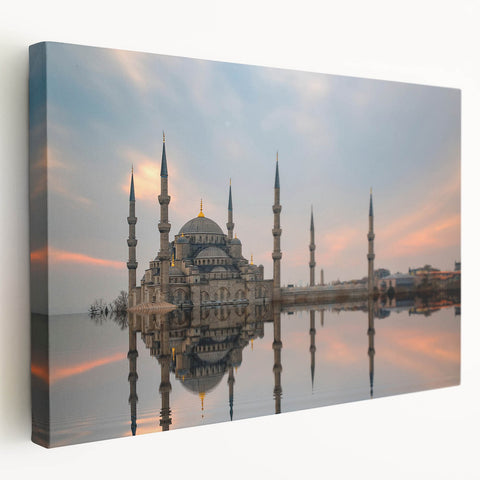Large stretched canvas featuring a scenic Turkish landscape in muted earth tones, ideal for kitchen wall art.