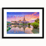 Colorful abstract art print depicting a vibrant, textured Vietnamese landscape on a large framed canvas.