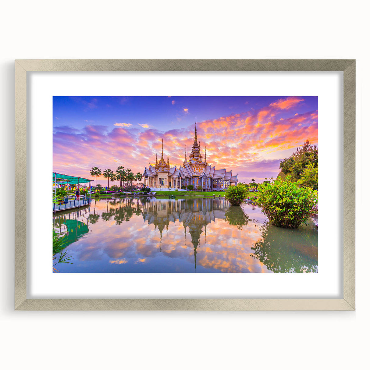 Textured art print of an abstract Vietnamese landscape in muted earth tones on a framed silver mat, ideal for bedroom decor.